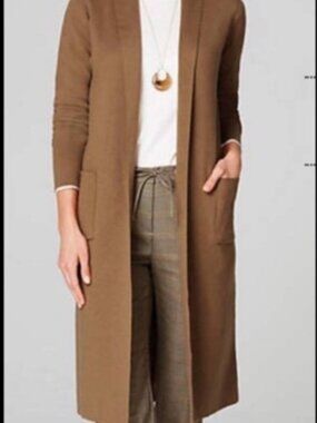 J. Jill Open-Front Long-line Shawl-collar Knit Coatigan in Acorn